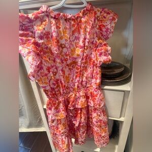 Floral Ruffle Dress in Pink and Orange